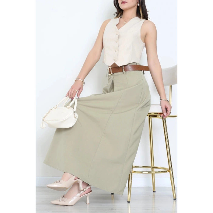 Kemerli Pileli Etek Haki - 44019.683.