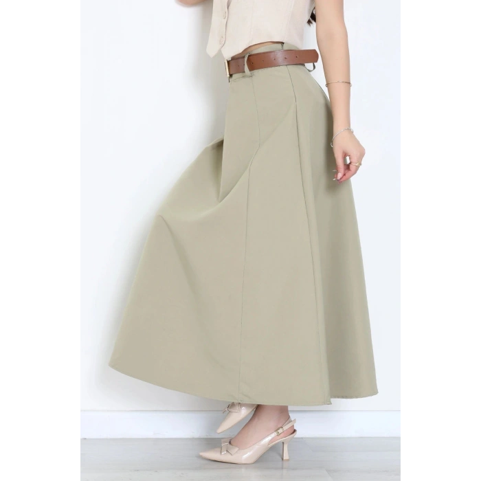 Kemerli Pileli Etek Haki - 44019.683.