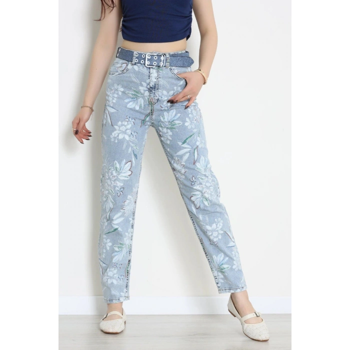 Kemerli Straight Kot Pantolon Buzmavi - 3007928.1968.