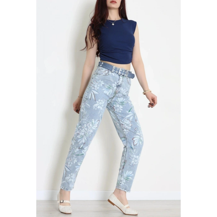Kemerli Straight Kot Pantolon Buzmavi - 3007928.1968.