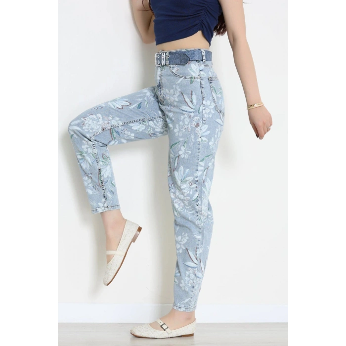Kemerli Straight Kot Pantolon Buzmavi - 3007928.1968.