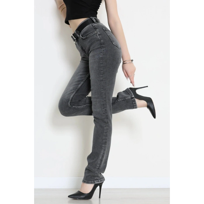 Kemerli Straight Kot Pantolon Gray - 318907.1968.