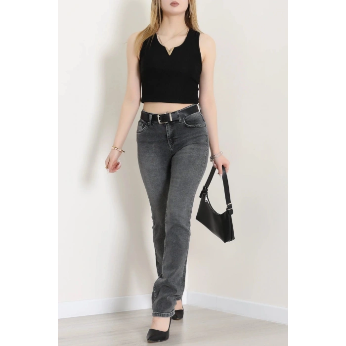 Kemerli Straight Kot Pantolon Gray - 318907.1968.
