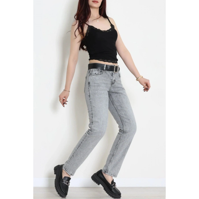 Kemerli Straight Kot Pantolon Grimelanj - 3139968.1968.