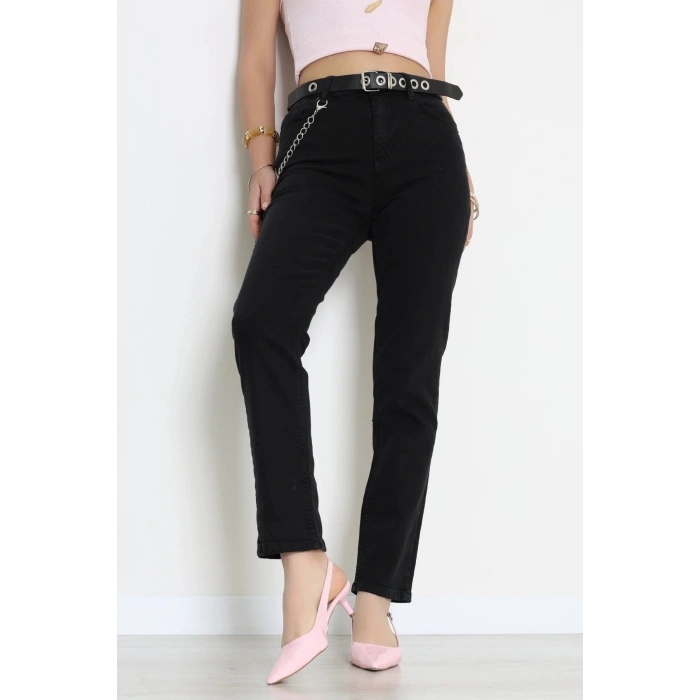 Kemerli Straight Kot Pantolon Siyah - 3275840.1968.