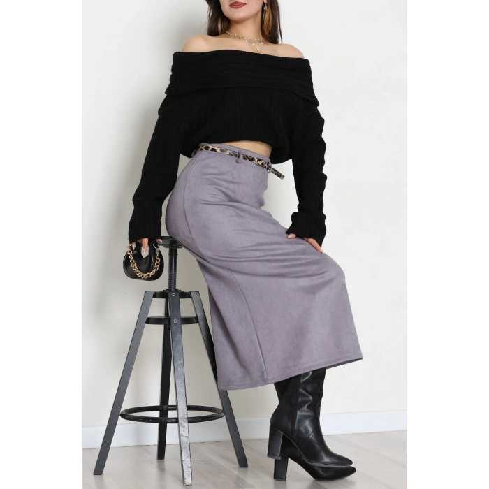 Kemerli Süet Etek Duman - 60653.2126.