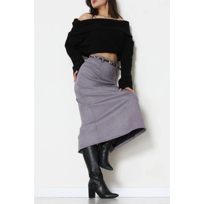 Kemerli Süet Etek Duman - 60653.2126.