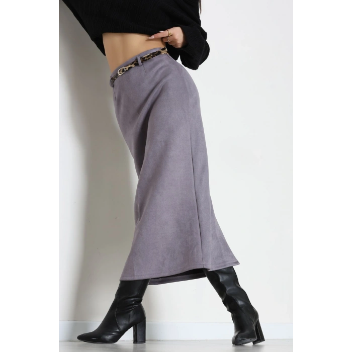 Kemerli Süet Etek Duman - 60653.2126.