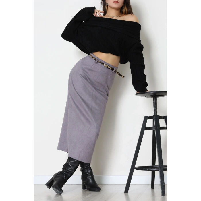 Kemerli Süet Etek Duman - 60653.2126.