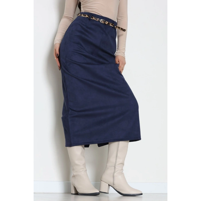 Kemerli Süet Etek Lacivert - 60653.2126.