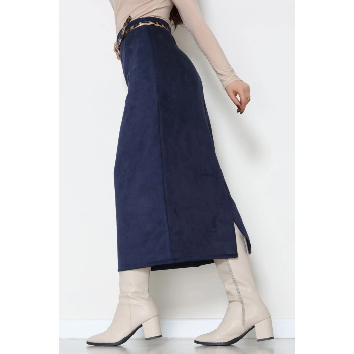 Kemerli Süet Etek Lacivert - 60653.2126.