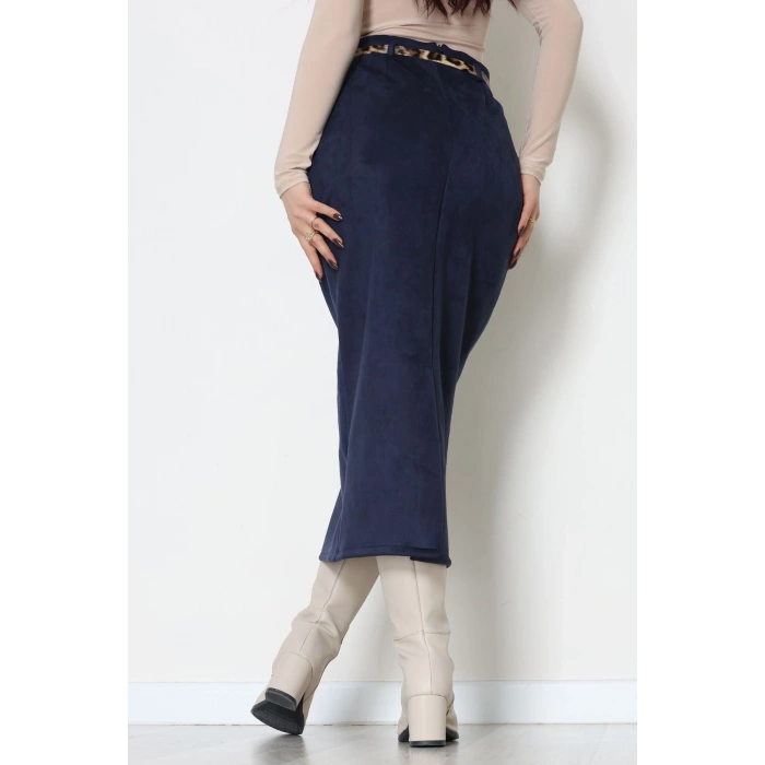 Kemerli Süet Etek Lacivert - 60653.2126.