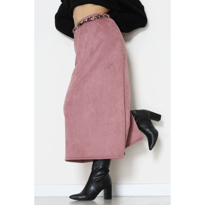 Kemerli Süet Etek Pembe - 60653.2126.