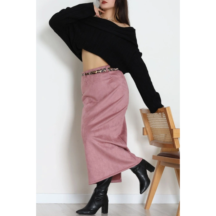 Kemerli Süet Etek Pembe - 60653.2126.