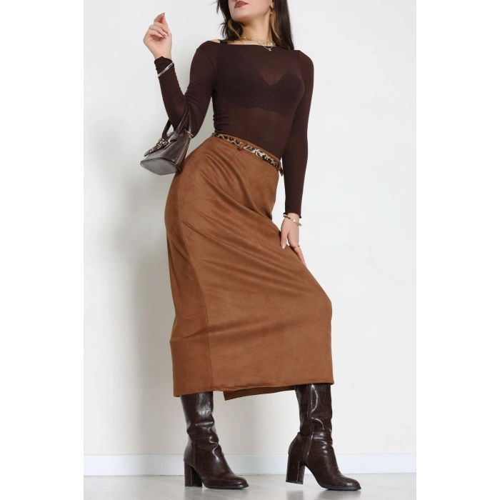 Kemerli Süet Etek Taba - 60653.2126.