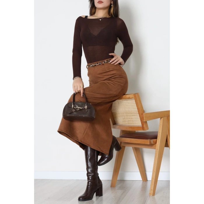 Kemerli Süet Etek Taba - 60653.2126.