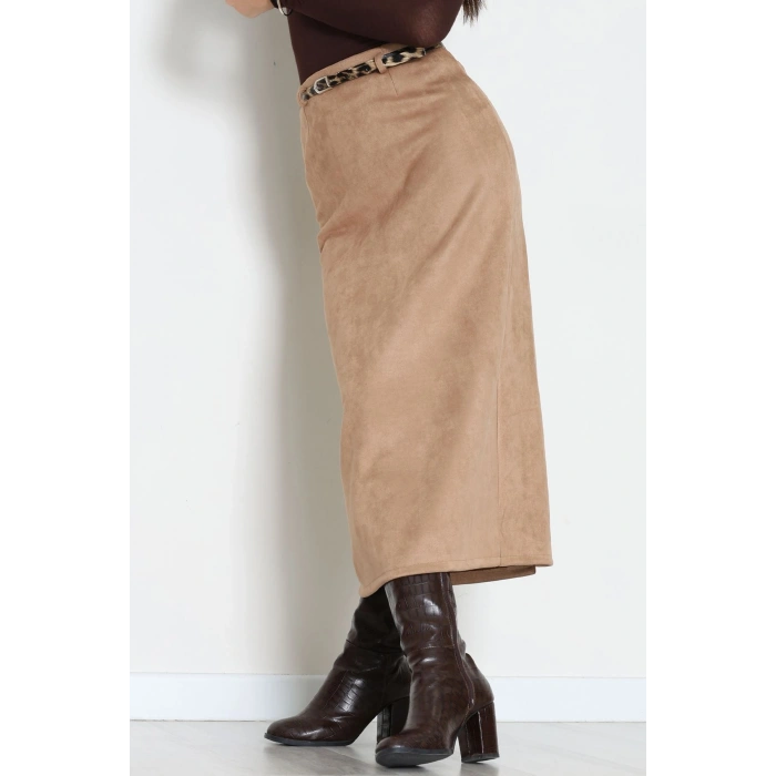 Kemerli Süet Etek Vizon - 60653.2126.