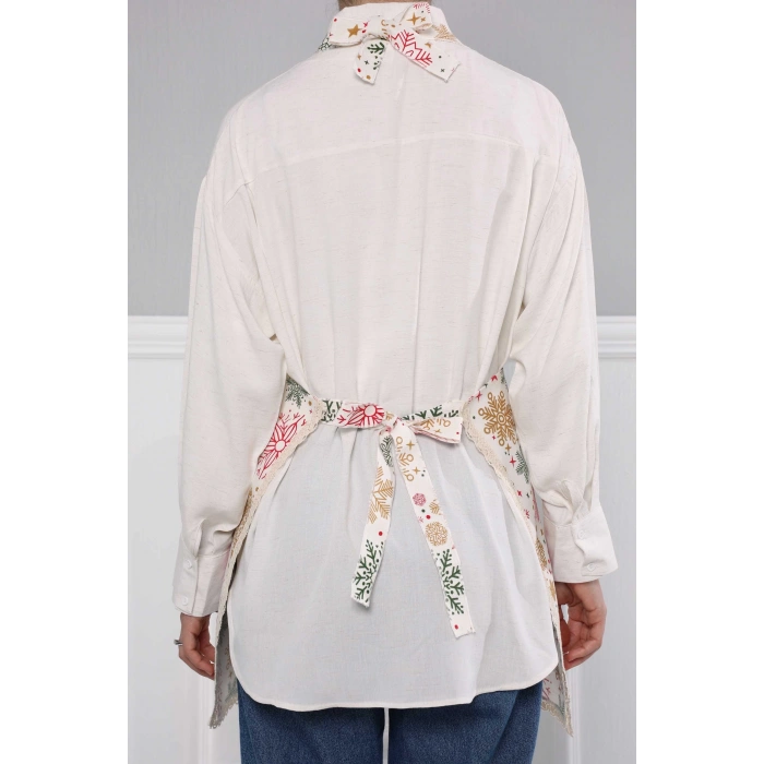 Kenarları Dantelli Mutfak Önlüğü,MO-2 Yıldız 1 Desen - Hardal - Krem