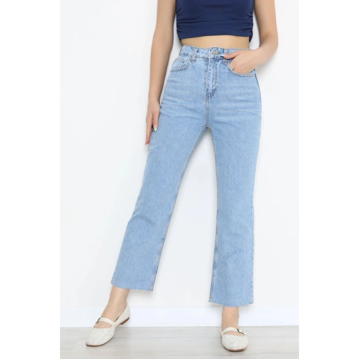 Kesik Paça Straight Kot Pantolon Mavi - 32890.1590.