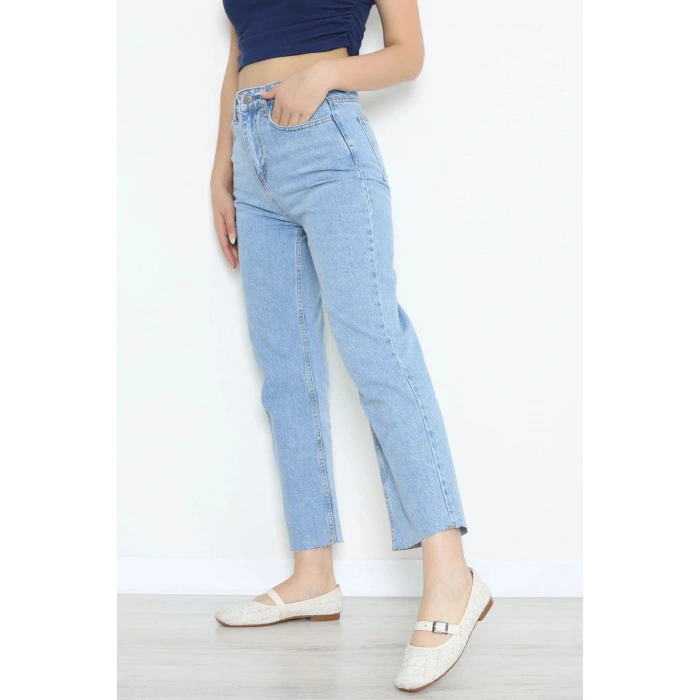 Kesik Paça Straight Kot Pantolon Mavi - 32890.1590.