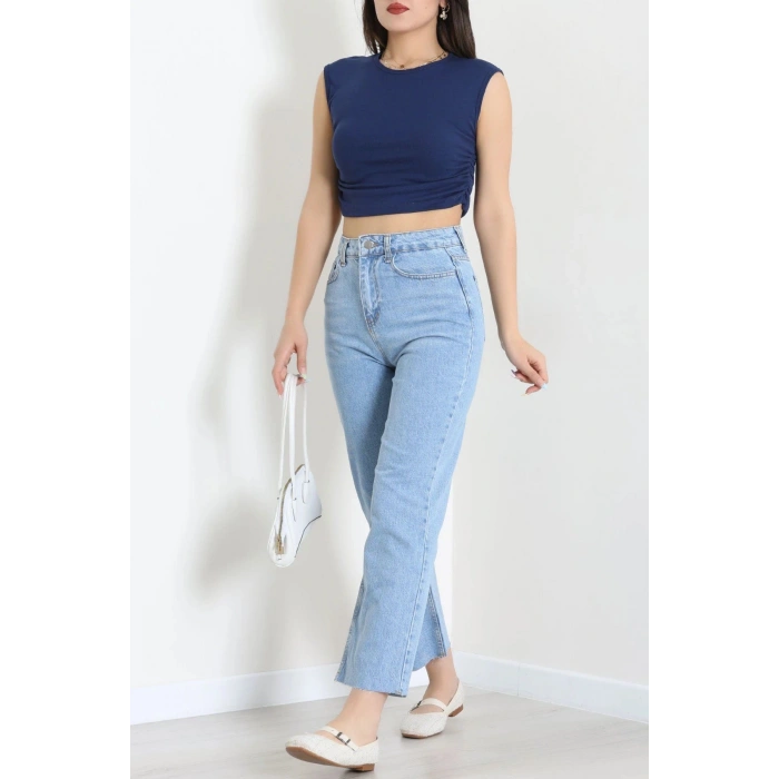 Kesik Paça Straight Kot Pantolon Mavi - 32890.1590.