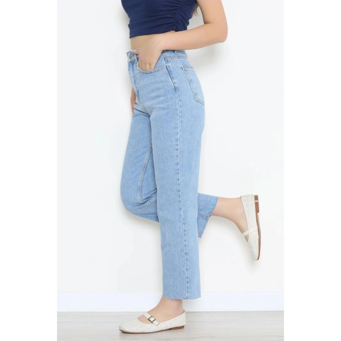 Kesik Paça Straight Kot Pantolon Mavi - 32890.1590.
