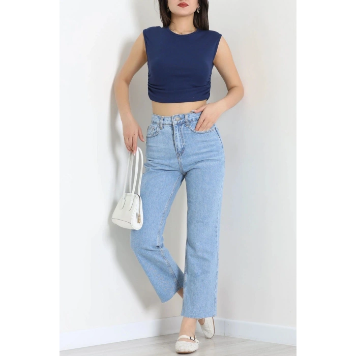 Kesik Paça Straight Kot Pantolon Mavi - 32890.1590.