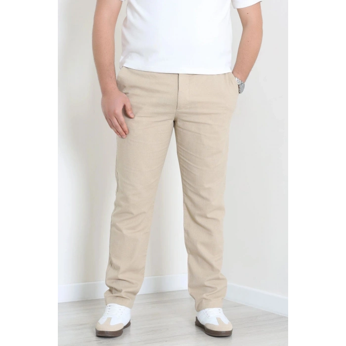 Keten Beli Lastikli Kemerli Erkek Pantolon Bej - 71614.2166.