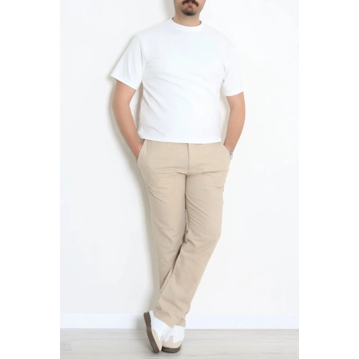 Keten Beli Lastikli Kemerli Erkek Pantolon Bej - 71614.2166.
