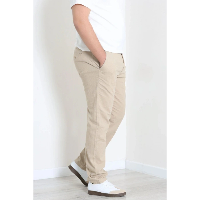 Keten Beli Lastikli Kemerli Erkek Pantolon Bej - 71614.2166.