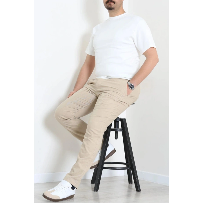 Keten Beli Lastikli Kemerli Erkek Pantolon Bej - 71614.2166.