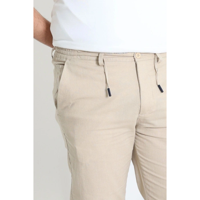 Keten Beli Lastikli Kemerli Erkek Pantolon Bej - 71614.2166.