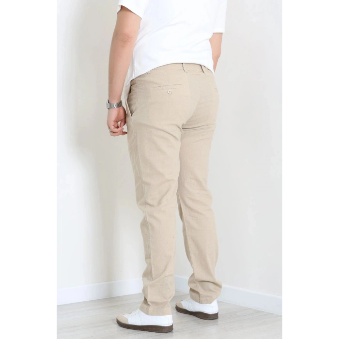 Keten Beli Lastikli Kemerli Erkek Pantolon Bej - 71614.2166.