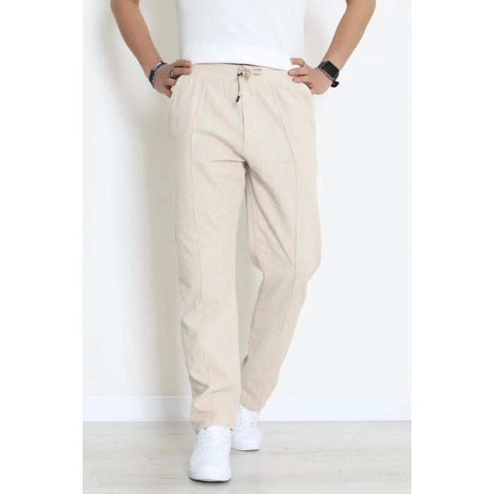 Keten Çımalı Erkek  Pantolon Bej - 71215.1947.