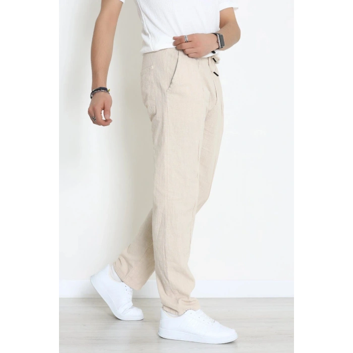 Keten Çımalı Erkek  Pantolon Bej - 71215.1947.
