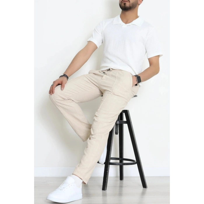 Keten Çımalı Erkek  Pantolon Bej - 71215.1947.