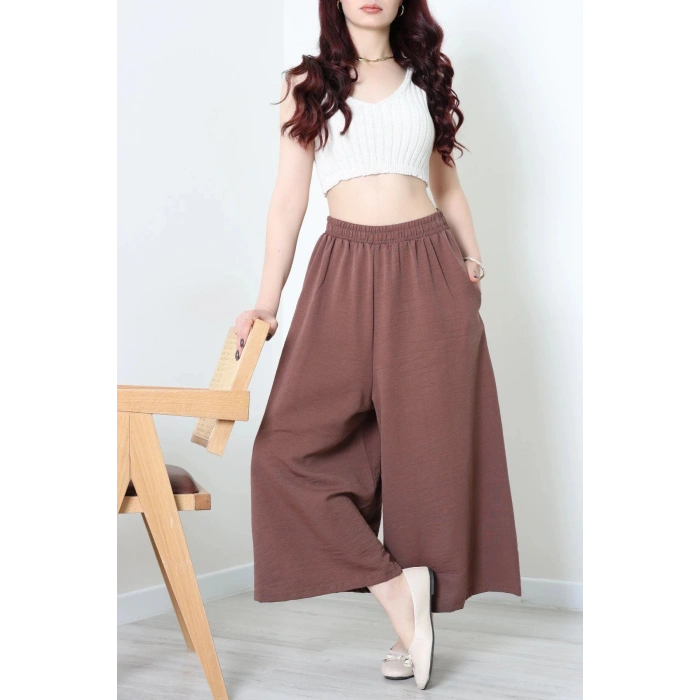 Keten Görünümlü Etek Pantolon Açıkkahve - 80872.147.
