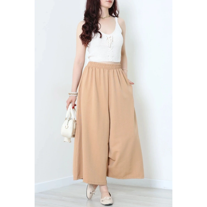 Keten Görünümlü Etek Pantolon Camel - 80872.147.