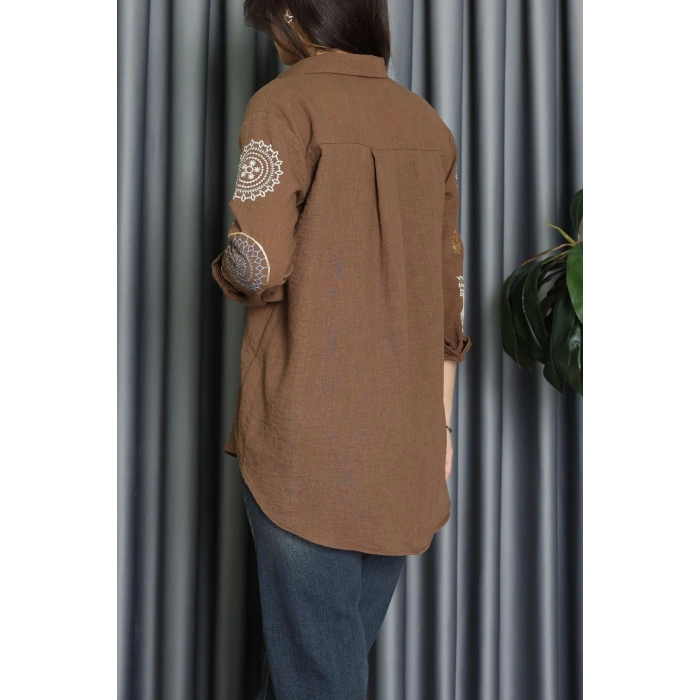 Keten Nakişli Gömlek Kahve - 70998.1934.
