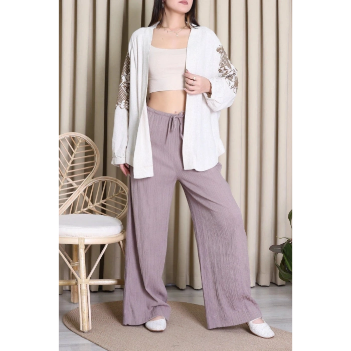 Keten Nakışlı Kimono Taş - 037.2153.
