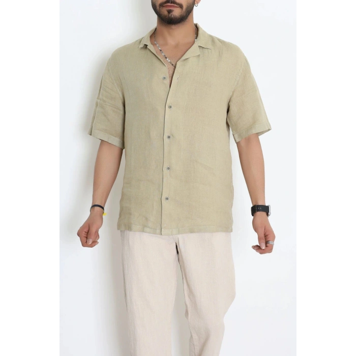 Keten Oversize Erkek Gömlek Haki - 71471.1871.