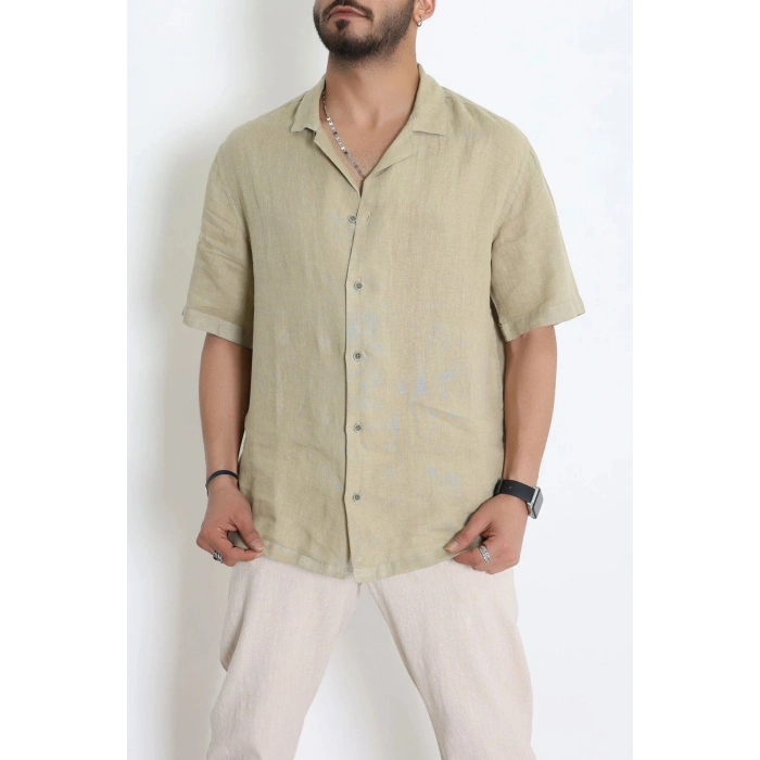 Keten Oversize Erkek Gömlek Haki - 71471.1871.