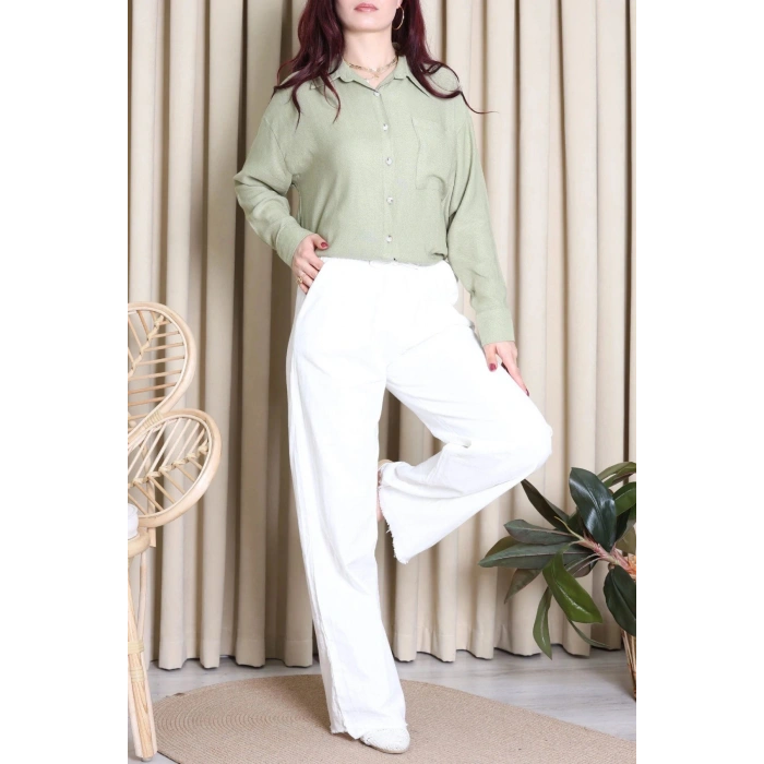 Keten Oversize Gömlek Haki - 7889.1437.