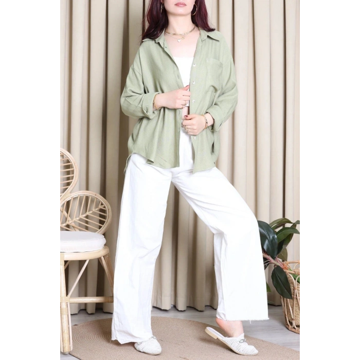 Keten Oversize Gömlek Haki - 7889.1437.