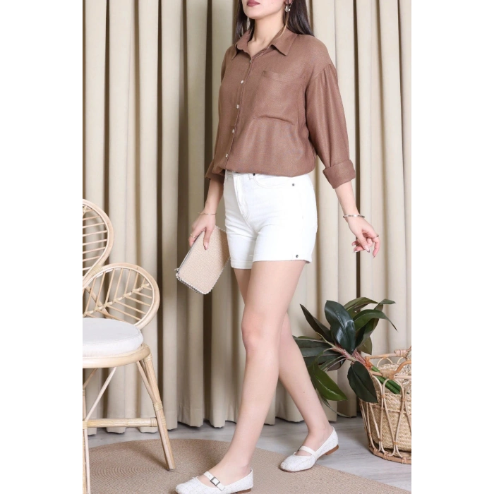 Keten Oversize Gömlek Kahve - 7889.1437.