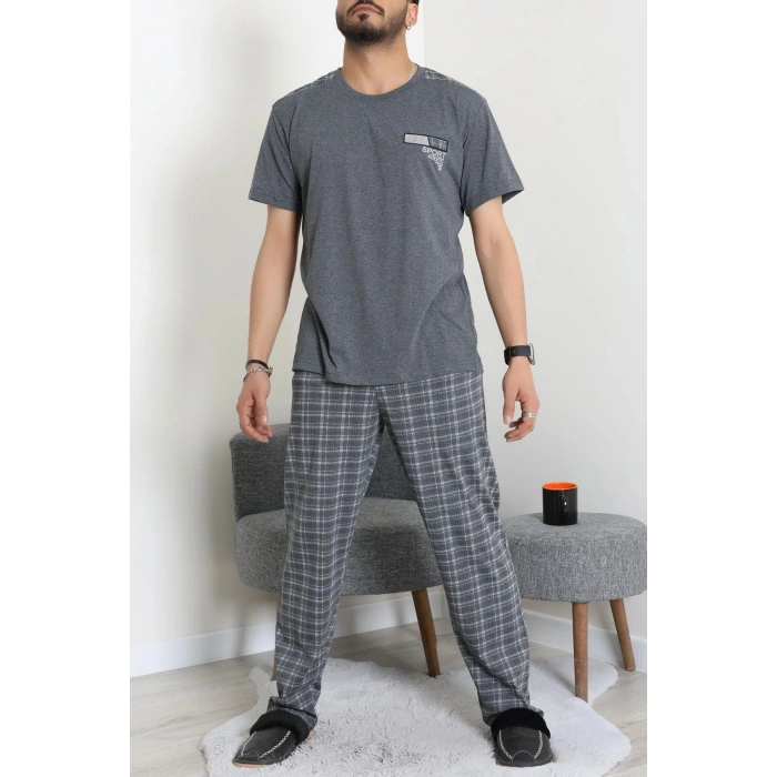 Kısa Kollu Erkek Pijama Takımı Füme - 41985.1048.