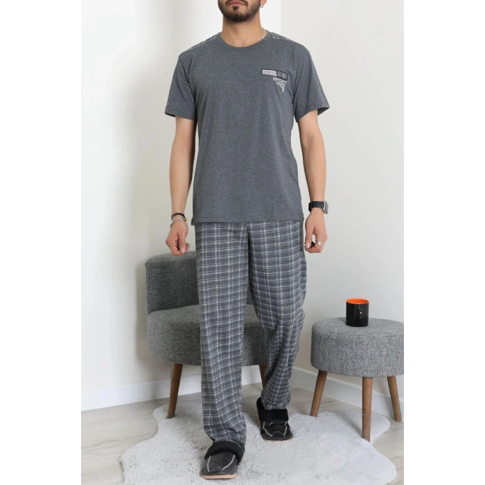 Kısa Kollu Erkek Pijama Takımı Füme - 41985.1048.