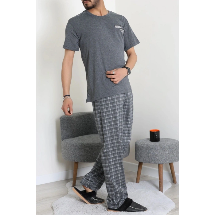 Kısa Kollu Erkek Pijama Takımı Füme - 41985.1048.