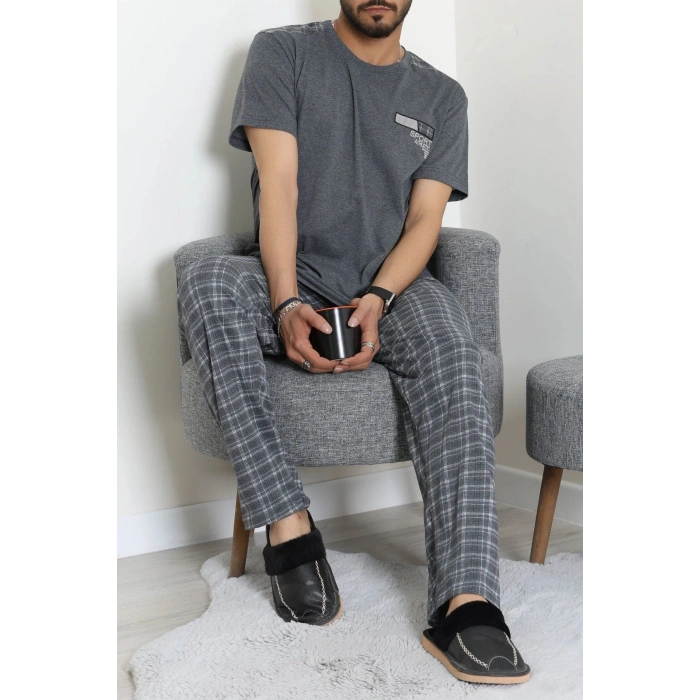Kısa Kollu Erkek Pijama Takımı Füme - 41985.1048.