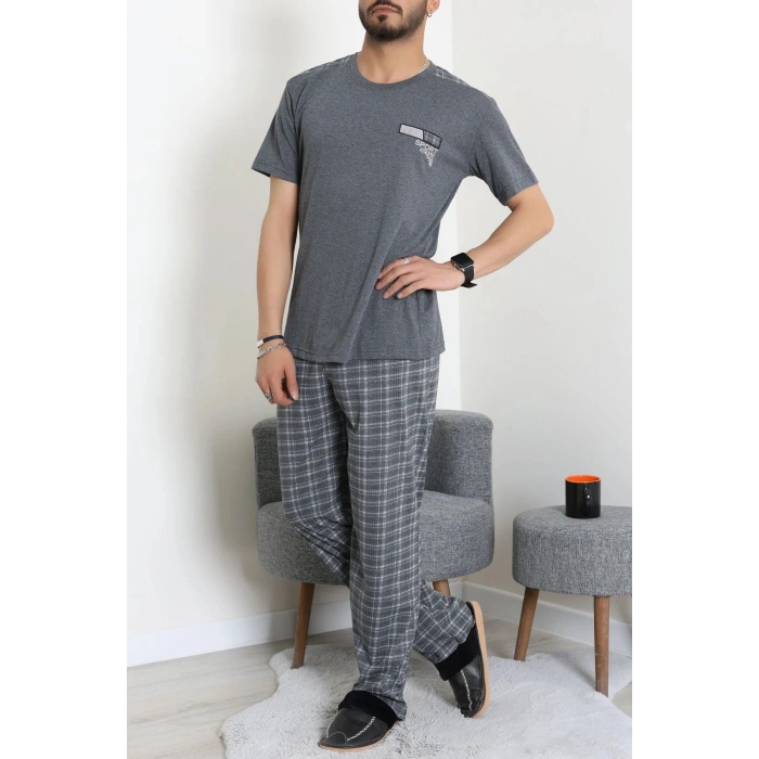 Kısa Kollu Erkek Pijama Takımı Füme - 41985.1048.